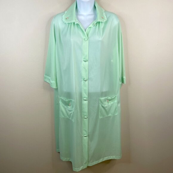 Henson Kickernick Other - Vintage Womens Robe Housecoat Button Up Size M Lace Trim Chiffon Rockabilly